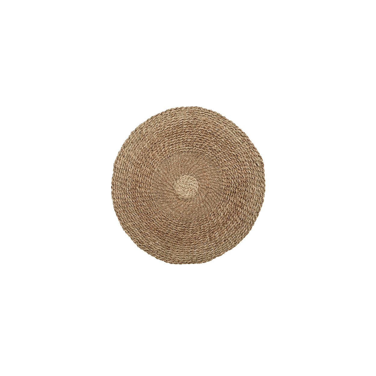 Round woven hand made rug on a white background