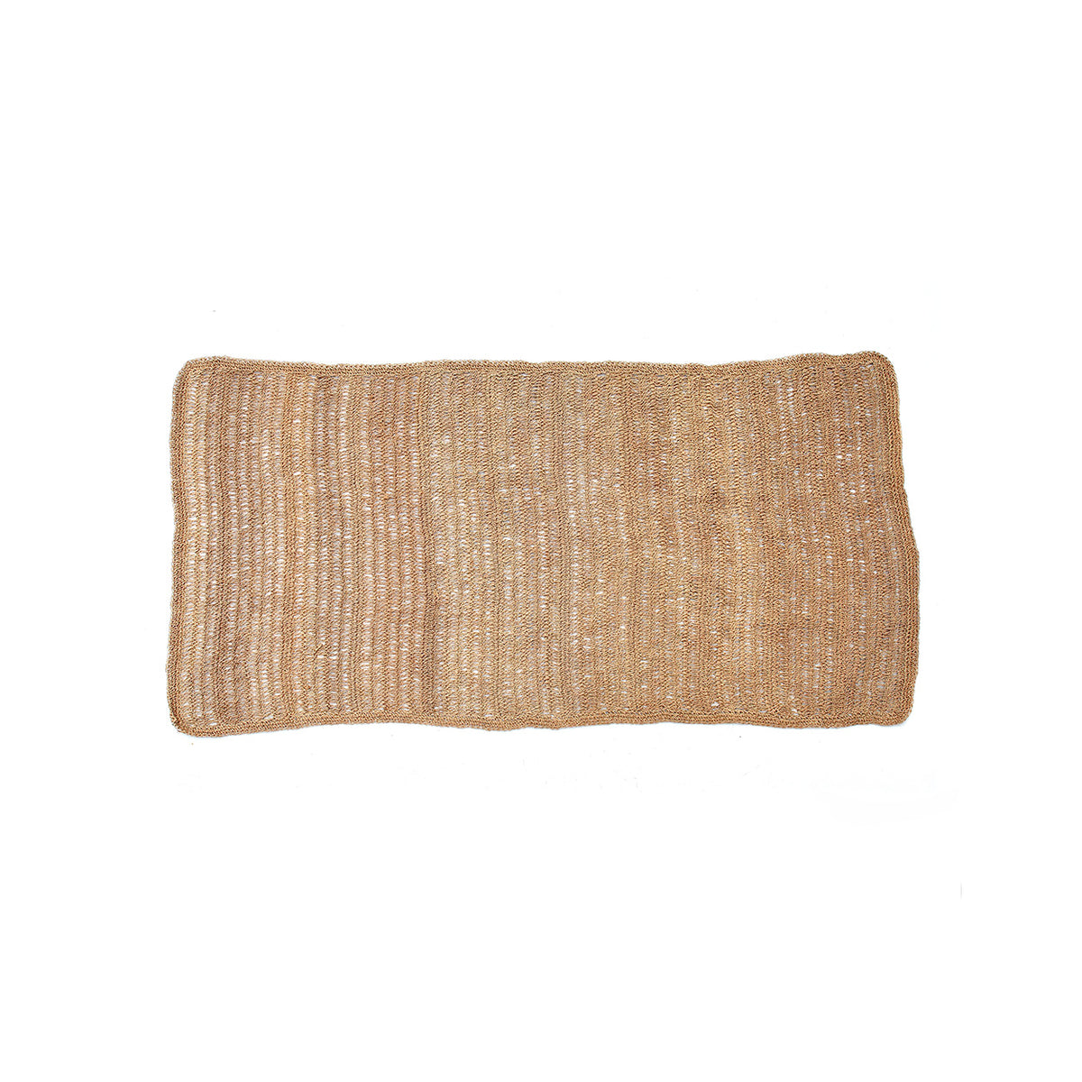 Woven handmade natural fibre rectangular carpet on a white background