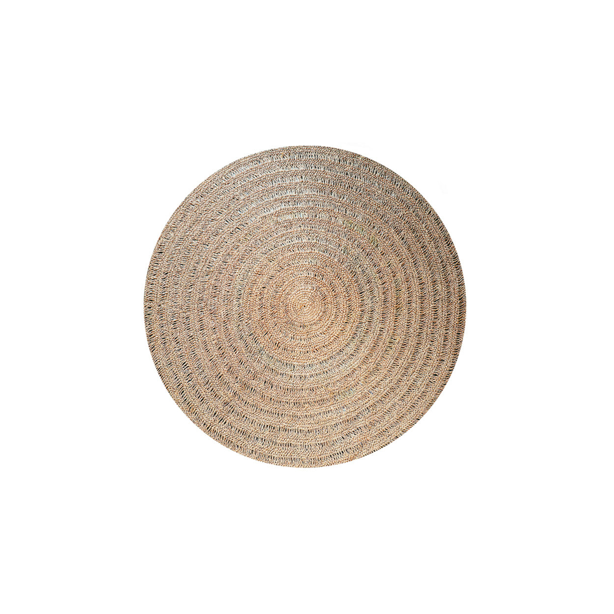 Round woven hand made rug on a white background
