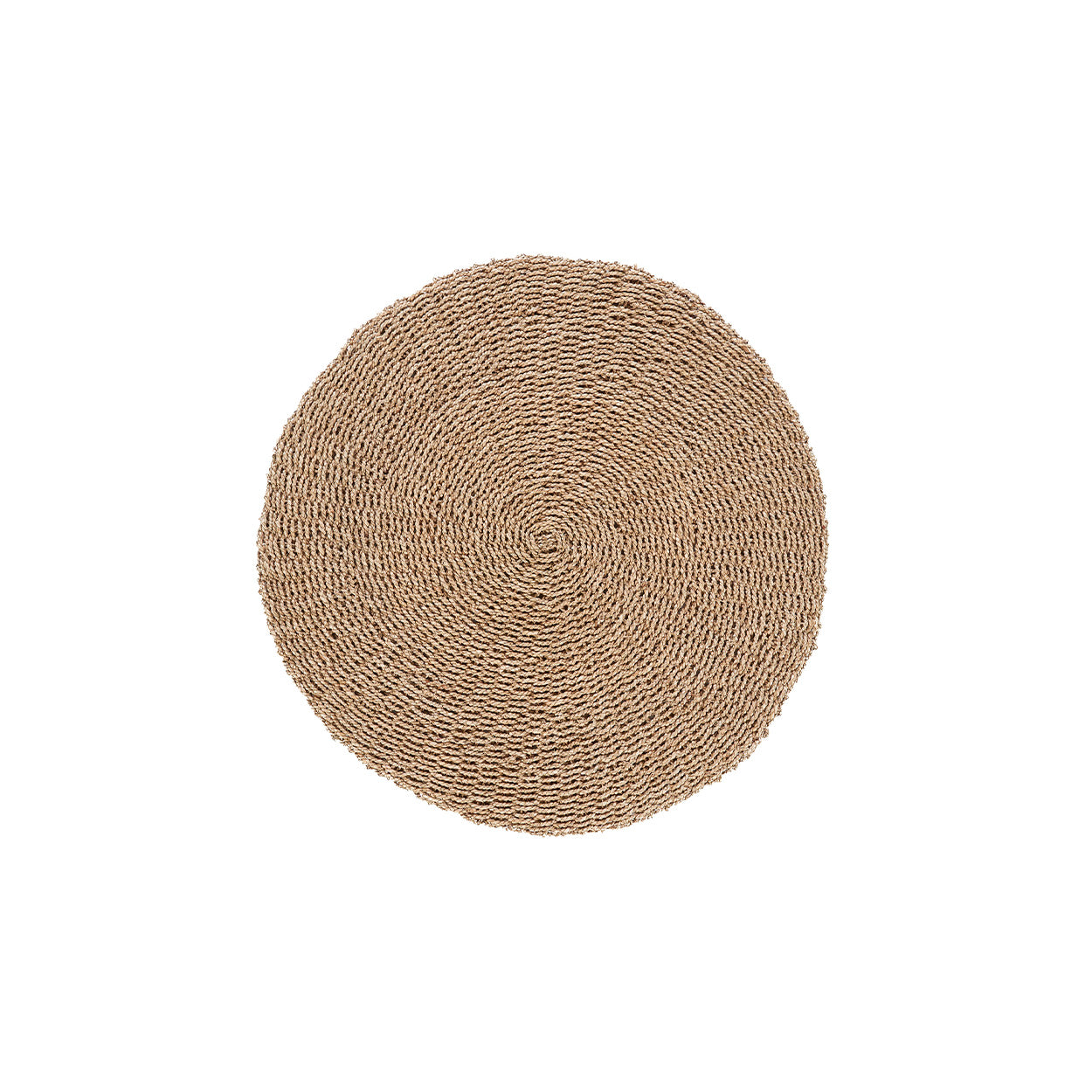 Round hand woven round rug on a white background