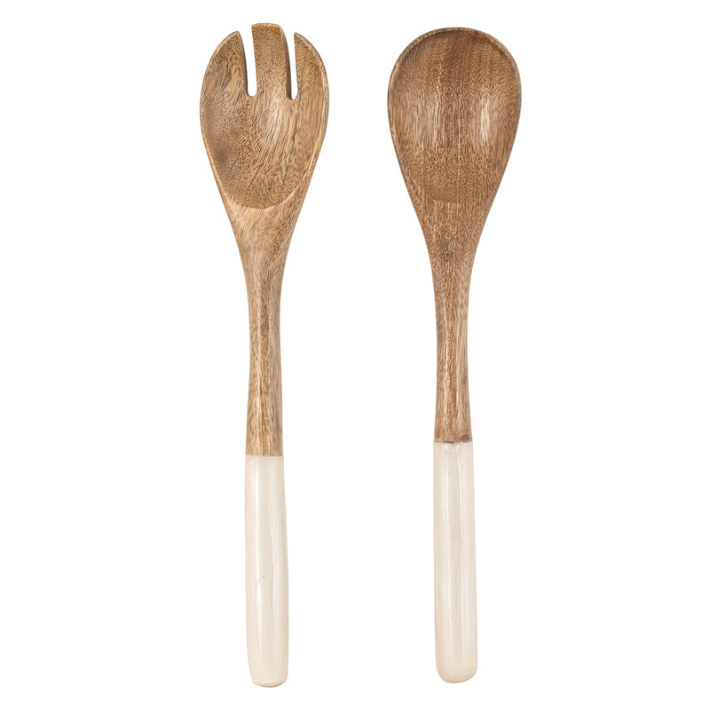 Wooden Serving Fork & Spoon White