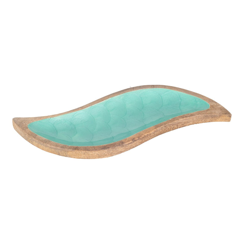 Wooden Tray Wave Aqua - Small