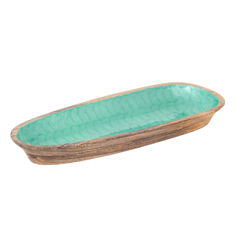 Wooden Tray Oval Aqua - Large