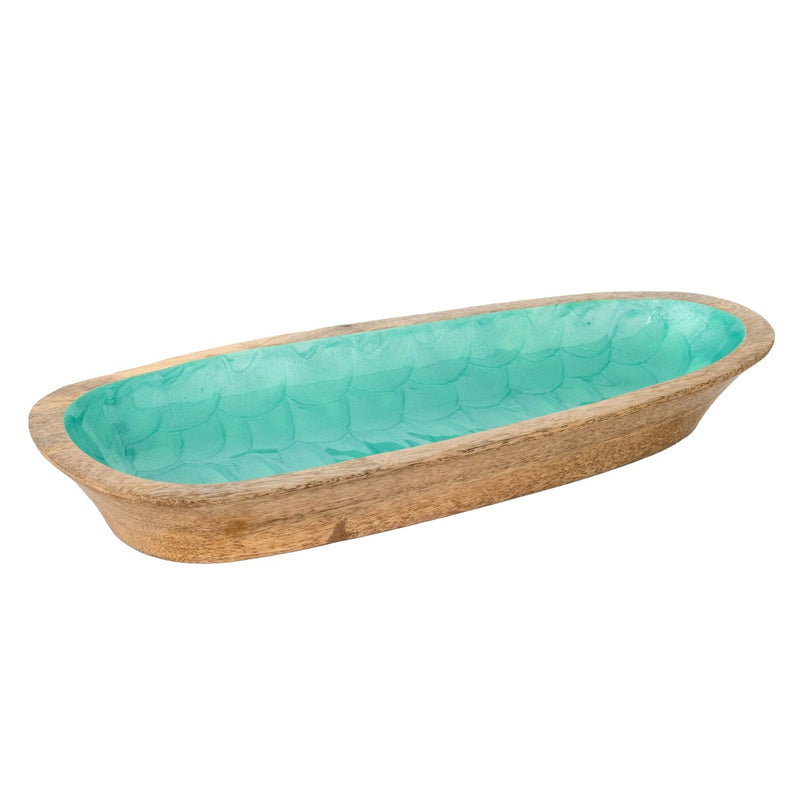 Wooden Tray Oval Aqua - Small