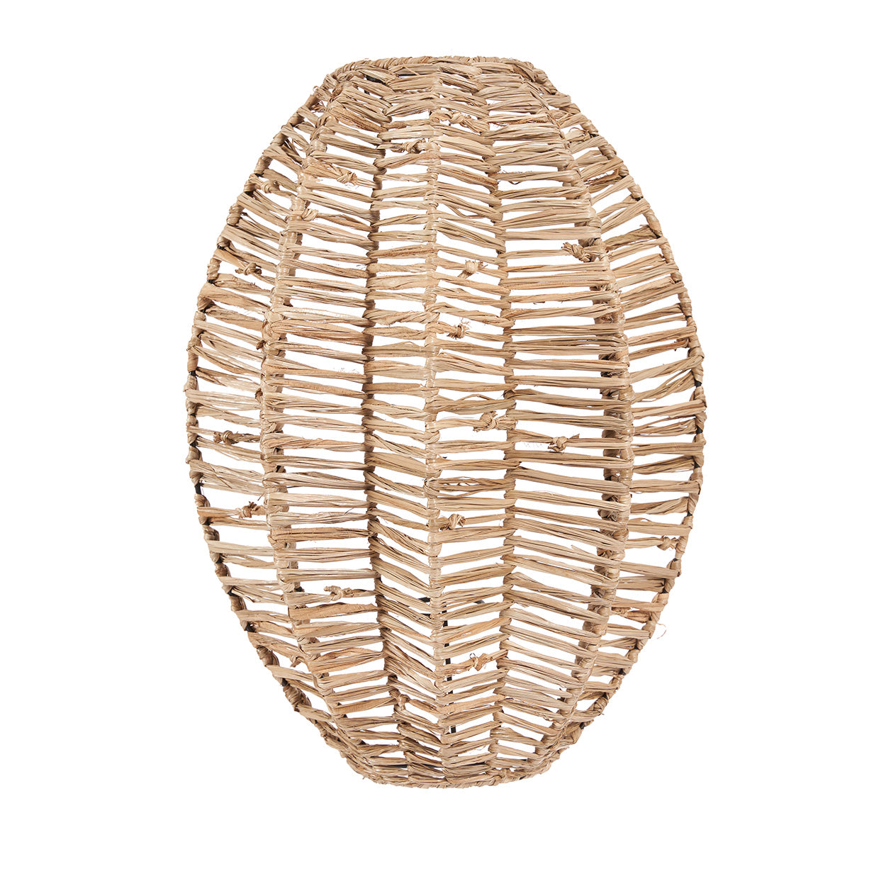 Woven rattan wall applique on a white background