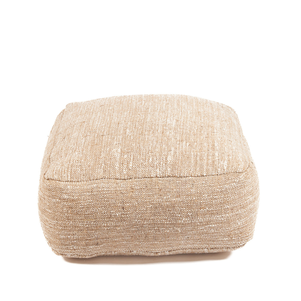 Beige textured pouffe on a white background