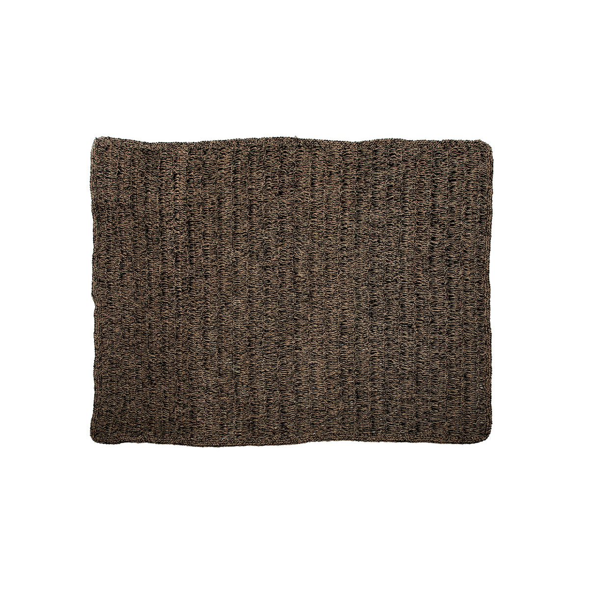 Black and natural textured hand woven rectangular rug on a white background