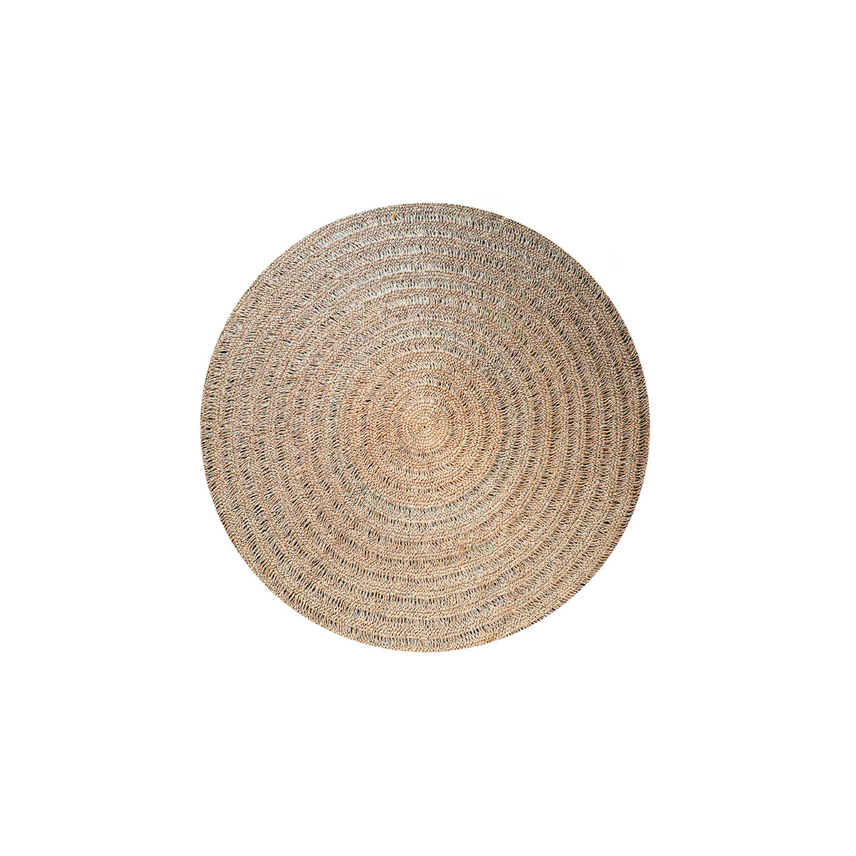 Round woven hand made rug on a white background