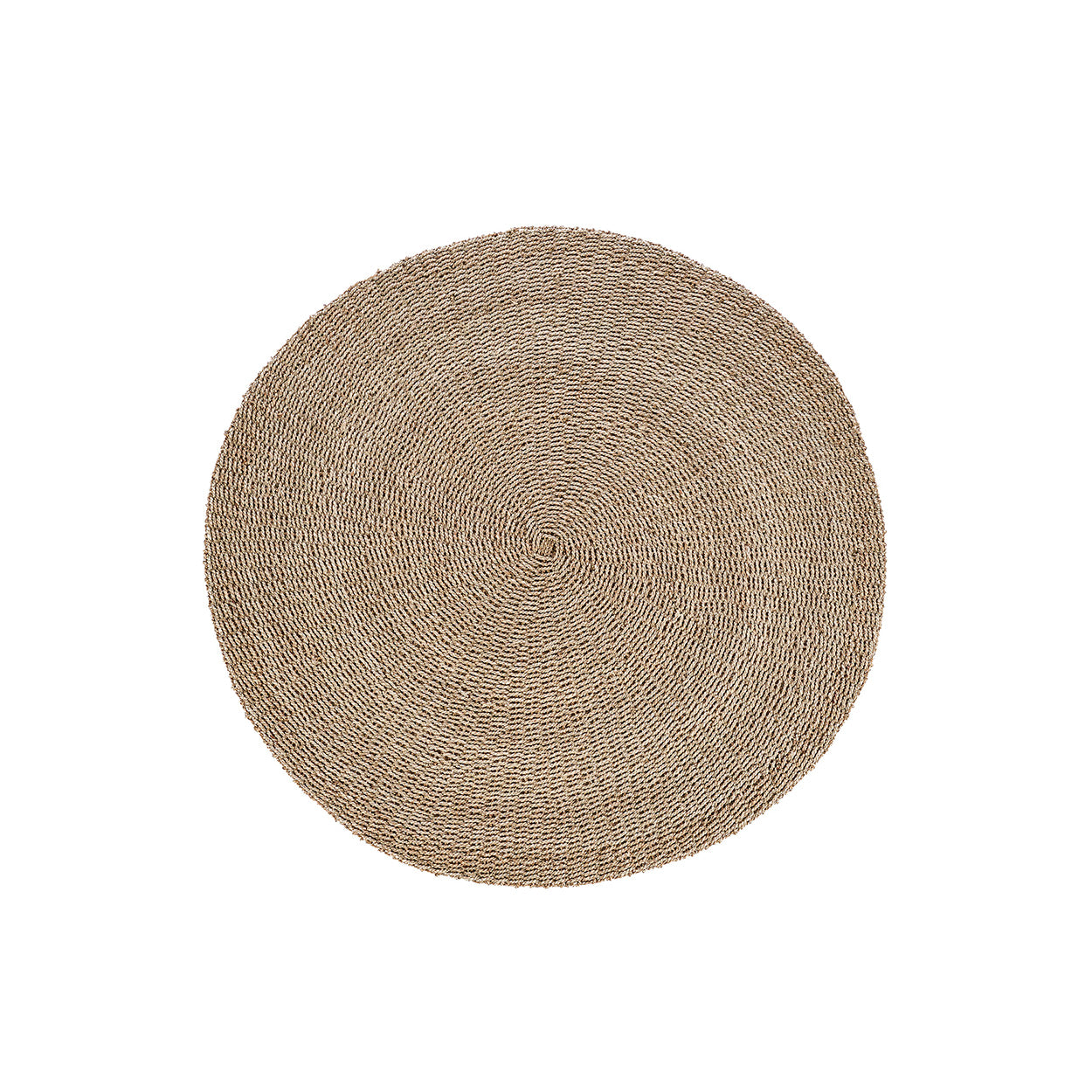 Round woven by hand rug on a white background